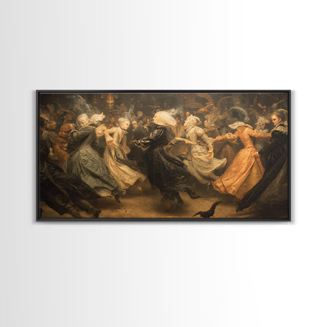 The Midnight Masquerade, Medieval Grotesque Art, Wide Panoramic Art, Gothic Horror Wall Art, Framed Canvas Print, Halloween Wall Art