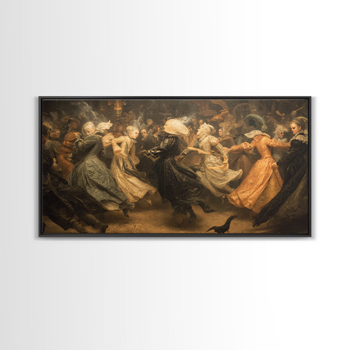 The Midnight Masquerade, Medieval Grotesque Art, Wide Panoramic Art, Gothic Horror Wall Art, Framed Canvas Print, Halloween Wall Art