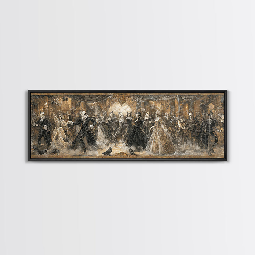 The Midnight Masquerade, Danse Macabre Art, Extra Wide Wall Art, Macabre Wall Art, Canvas Print, Halloween Wall Art
