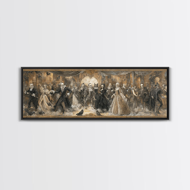 The Midnight Masquerade, Danse Macabre Art, Extra Wide Wall Art, Macabre Wall Art, Canvas Print, Halloween Wall Art