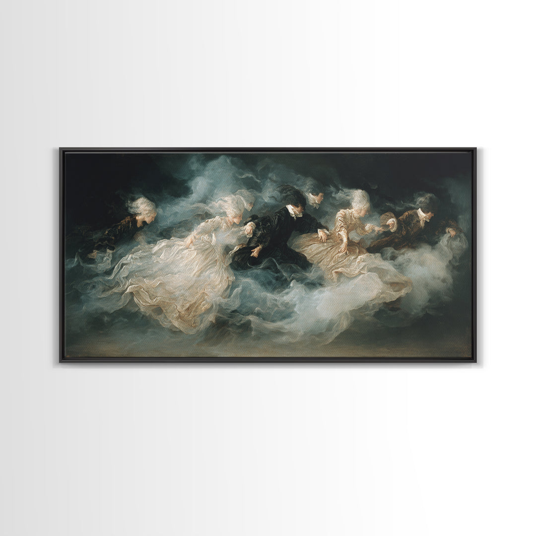 The Midnight Masquerade, Dark Romantic Horror Art, Wide Panoramic Art, Macabre Wall Art, Canvas Print, Halloween Wall Art