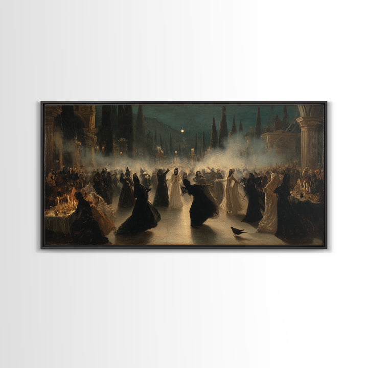 The Midnight Masquerade, Symbolist Gothic Landscape, Wide Panoramic Art, Dark Fantasy Wall Art, Canvas Print, Halloween Wall Art