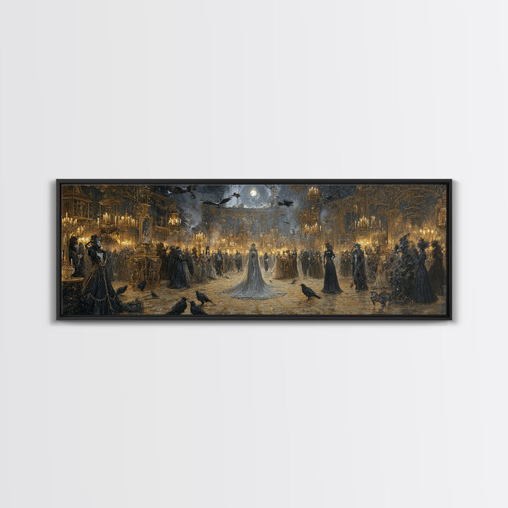 The Midnight Masquerade, Ornate Symbolist Art, Extra Wide Wall Art, Macabre Wall Art, Framed Canvas Print, Halloween Wall Art