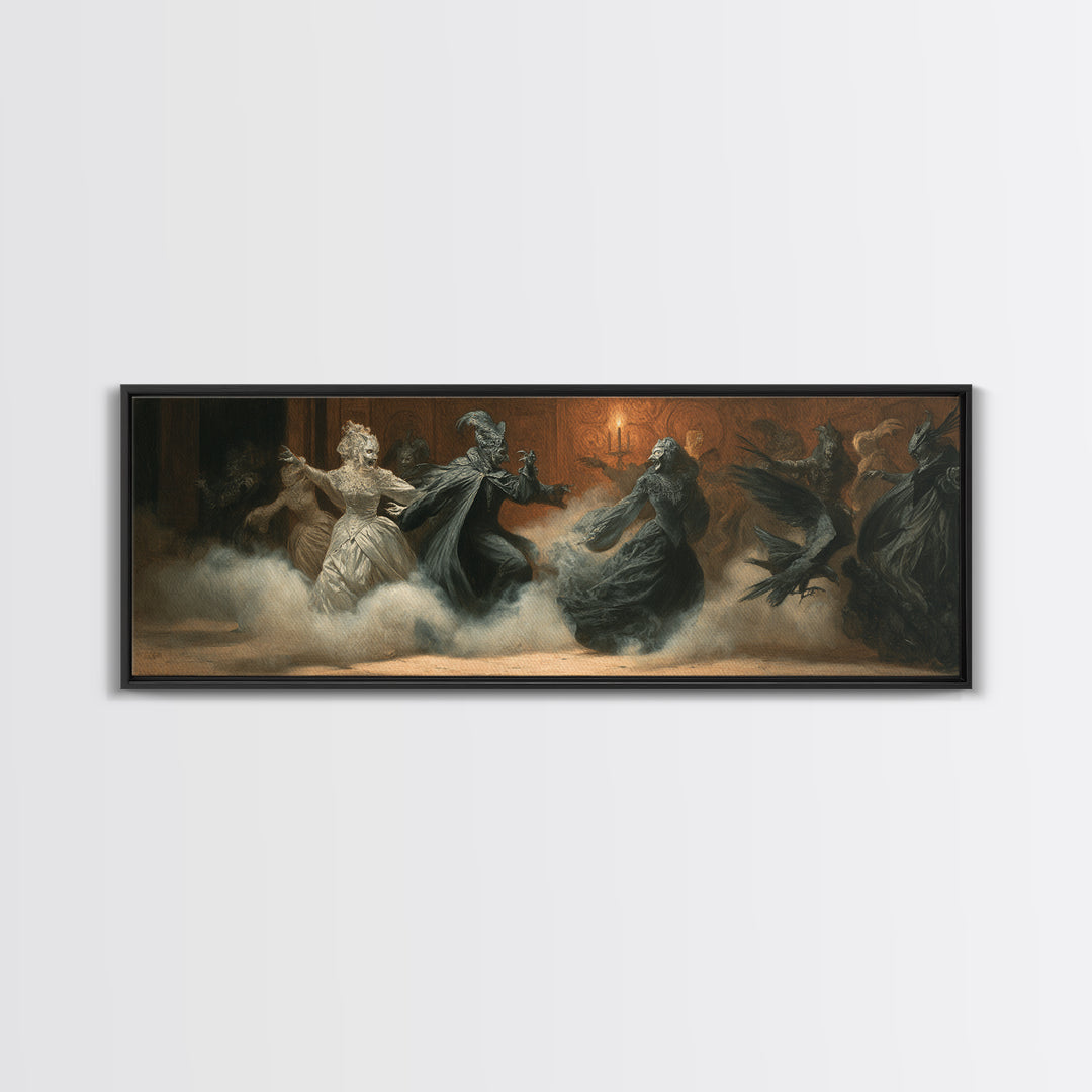The Midnight Masquerade, Dark Symbolist Art, Extra Wide Wall Art, Gothic Horror Wall Art, Canvas Print, Halloween Wall Art