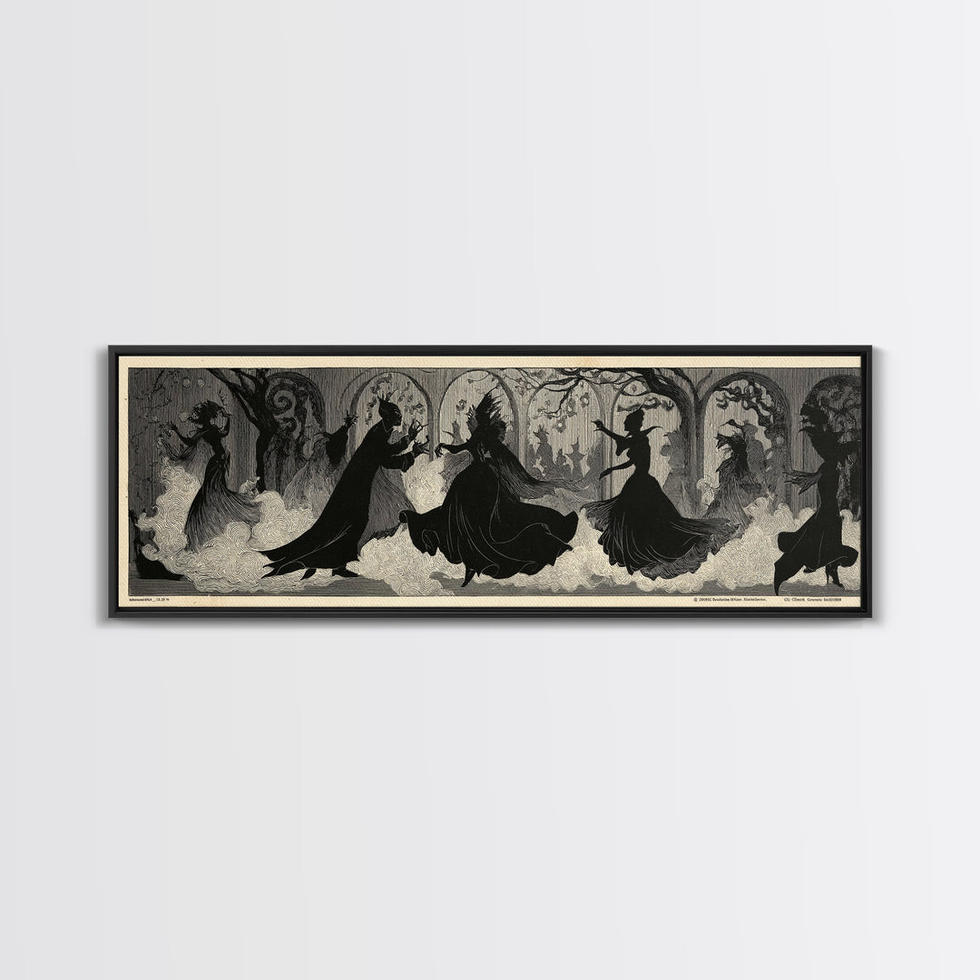 The Midnight Masquerade, Decadent Line Art, Extra Wide Wall Art, Macabre Wall Art, Framed Canvas Print, Halloween Wall Art