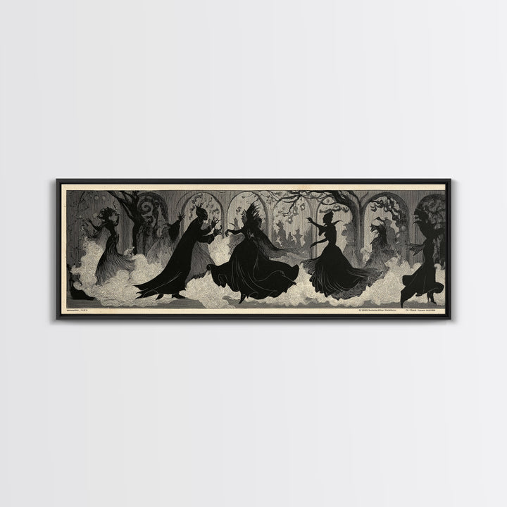 The Midnight Masquerade, Decadent Line Art, Extra Wide Wall Art, Macabre Wall Art, Framed Canvas Print, Halloween Wall Art