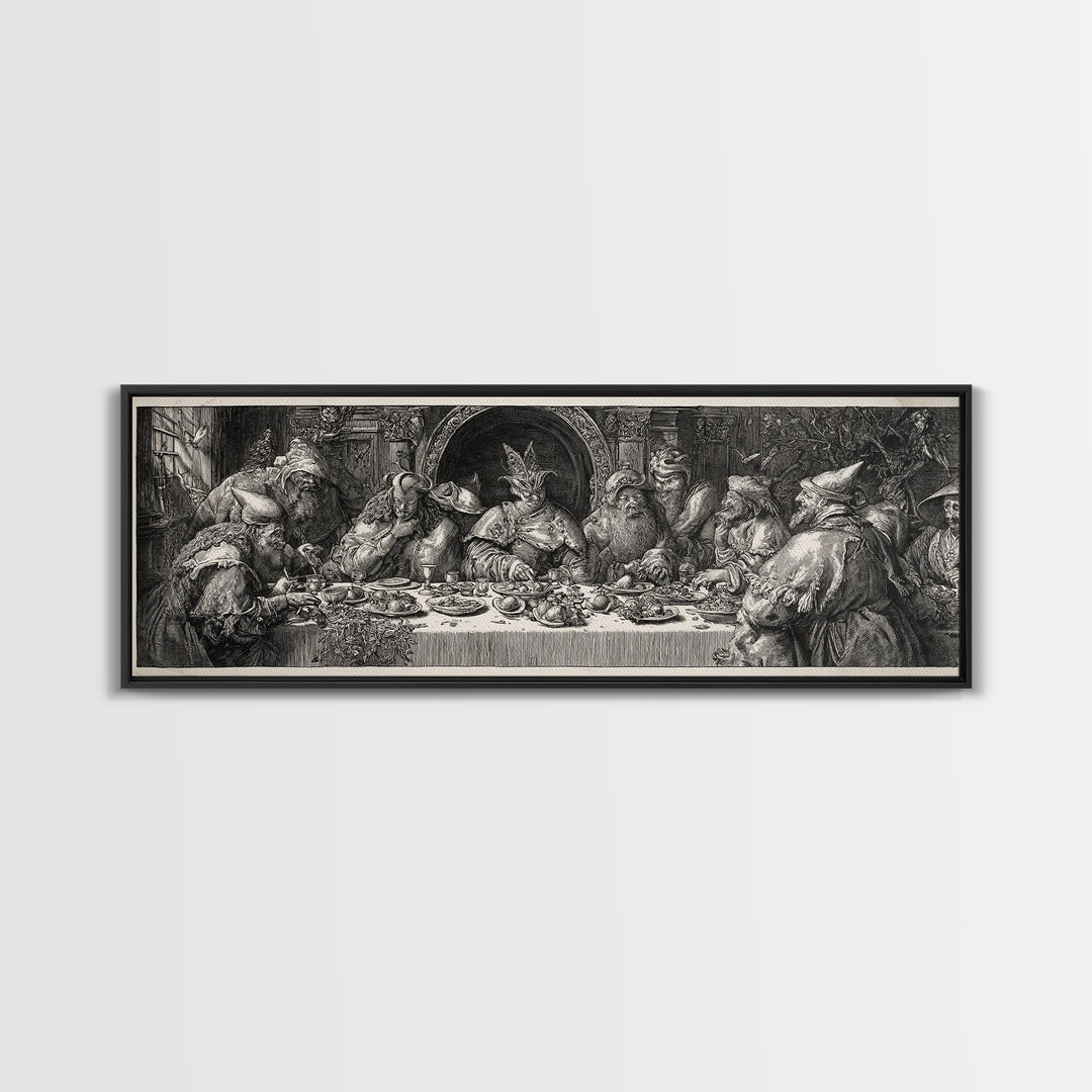 The Witches' Tea Party, Renaissance Engraving Art, Extra Wide Wall Art, Gothic Horror Wall Art, Canvas Print, Halloween Wall Art