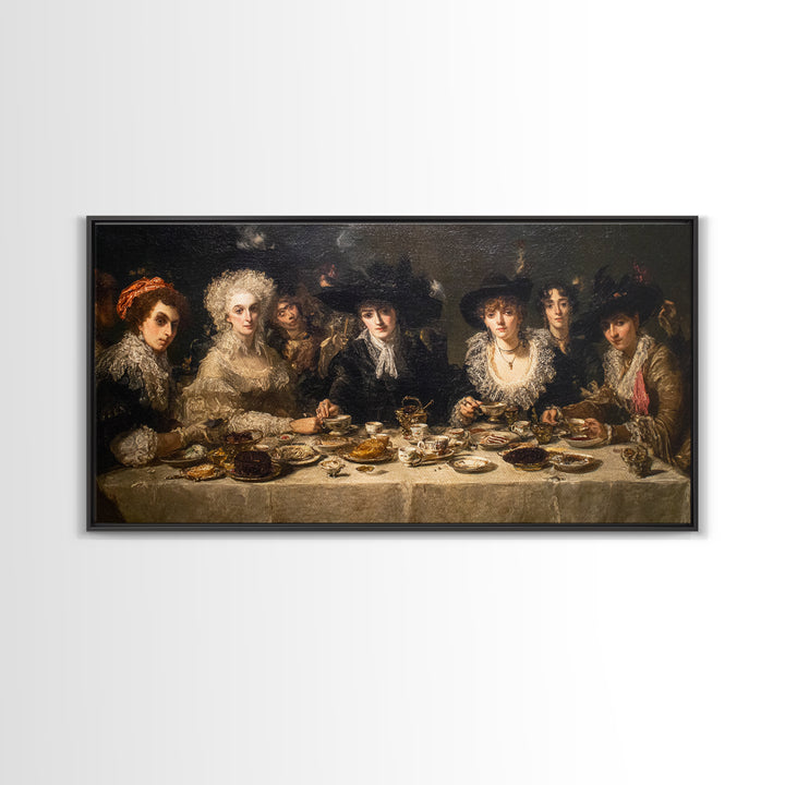 The Witches' Tea Party, Dark Romantic Horror Art, Wide Panoramic Art, Dark Fantasy Wall Art, Framed Canvas Print, Halloween Wall Art
