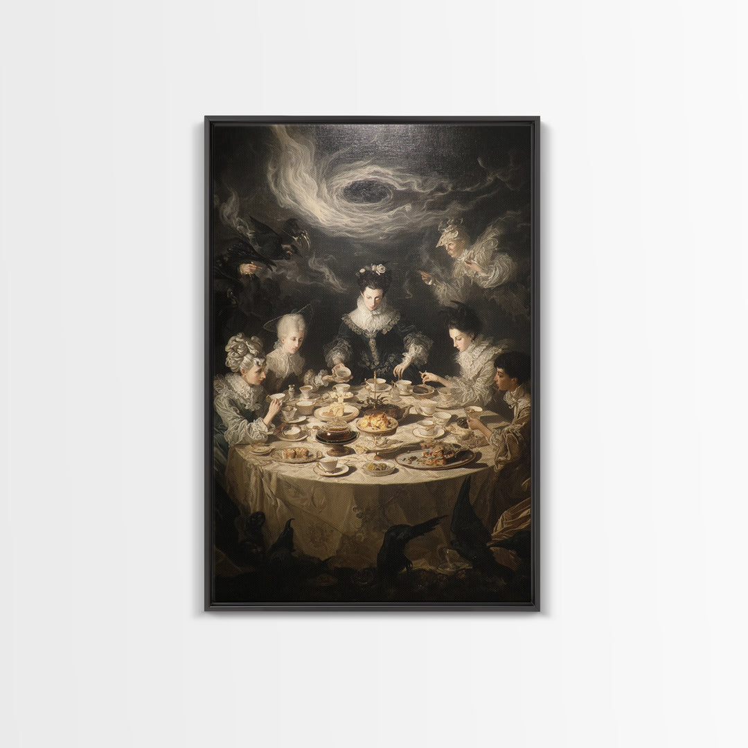 The Witches' Tea Party, Gothic Nightmare Art, Vertical Wall Art, Dark Fantasy Wall Art, Framed Canvas Print, Halloween Wall Art