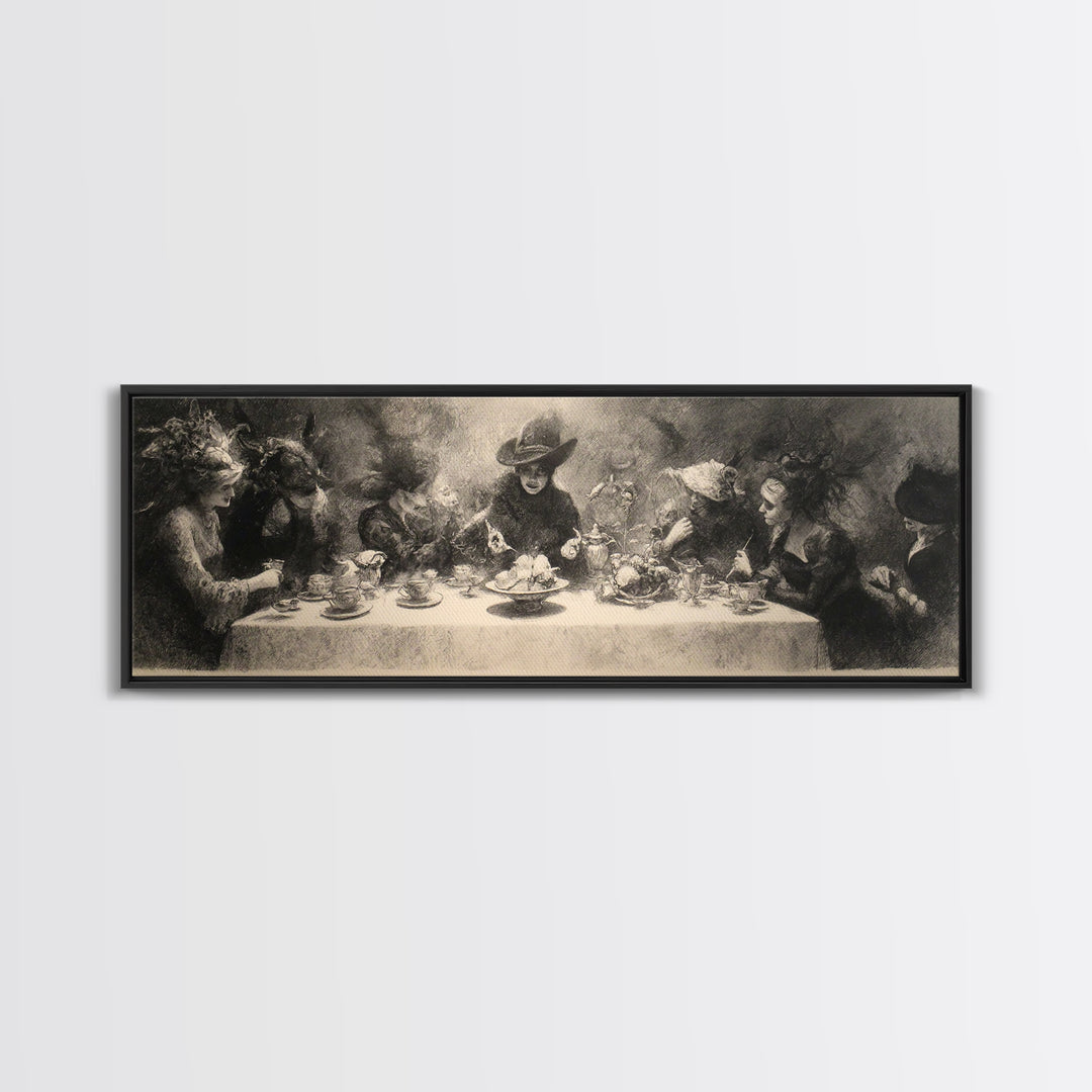 The Witches' Tea Party, Symbolist Dream Art, Extra Wide Wall Art, Gothic Horror Wall Art, Canvas Print, Halloween Wall Art