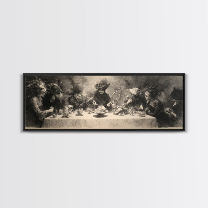 The Witches' Tea Party, Symbolist Dream Art, Extra Wide Wall Art, Gothic Horror Wall Art, Canvas Print, Halloween Wall Art