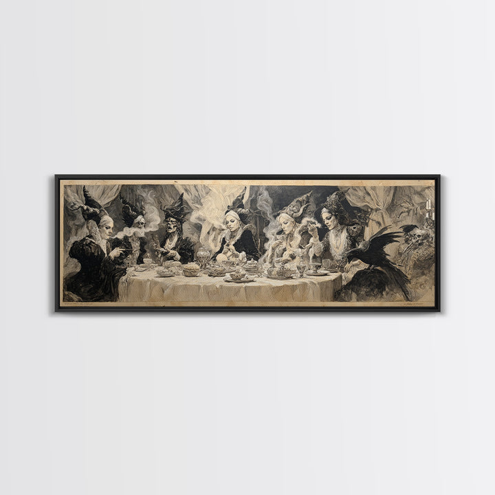 The Witches' Tea Party, Decadent Gothic Art, Extra Wide Wall Art, Dark Fantasy Wall Art, Framed Canvas Print, Halloween Wall Art