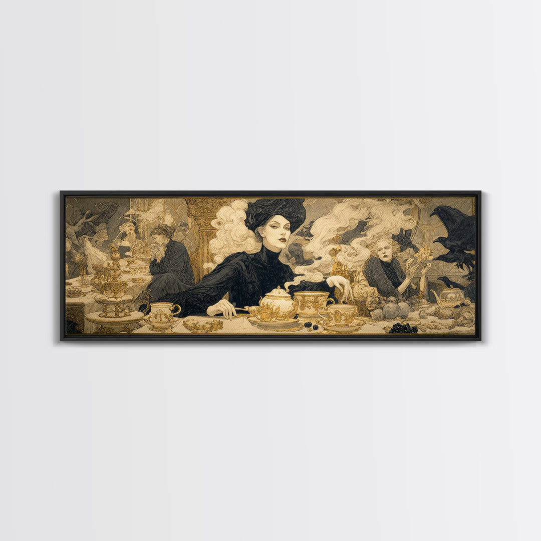 The Witches' Tea Party, Symbolist Death Art, Extra Wide Wall Art, Dark Halloween Decor, Canvas Print, Halloween Wall Art