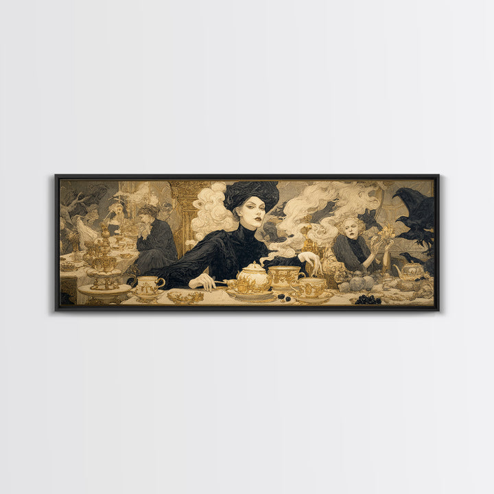 The Witches' Tea Party, Symbolist Death Art, Extra Wide Wall Art, Dark Halloween Decor, Canvas Print, Halloween Wall Art