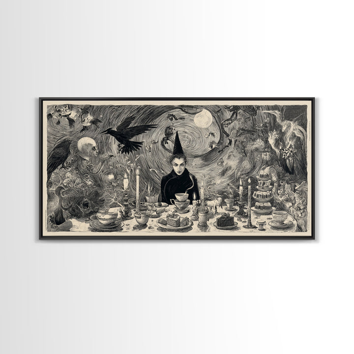 The Witches' Tea Party, Expressionist Nightmare Art, Wide Panoramic Art, Dark Fantasy Wall Art, Canvas Print, Halloween Wall Art