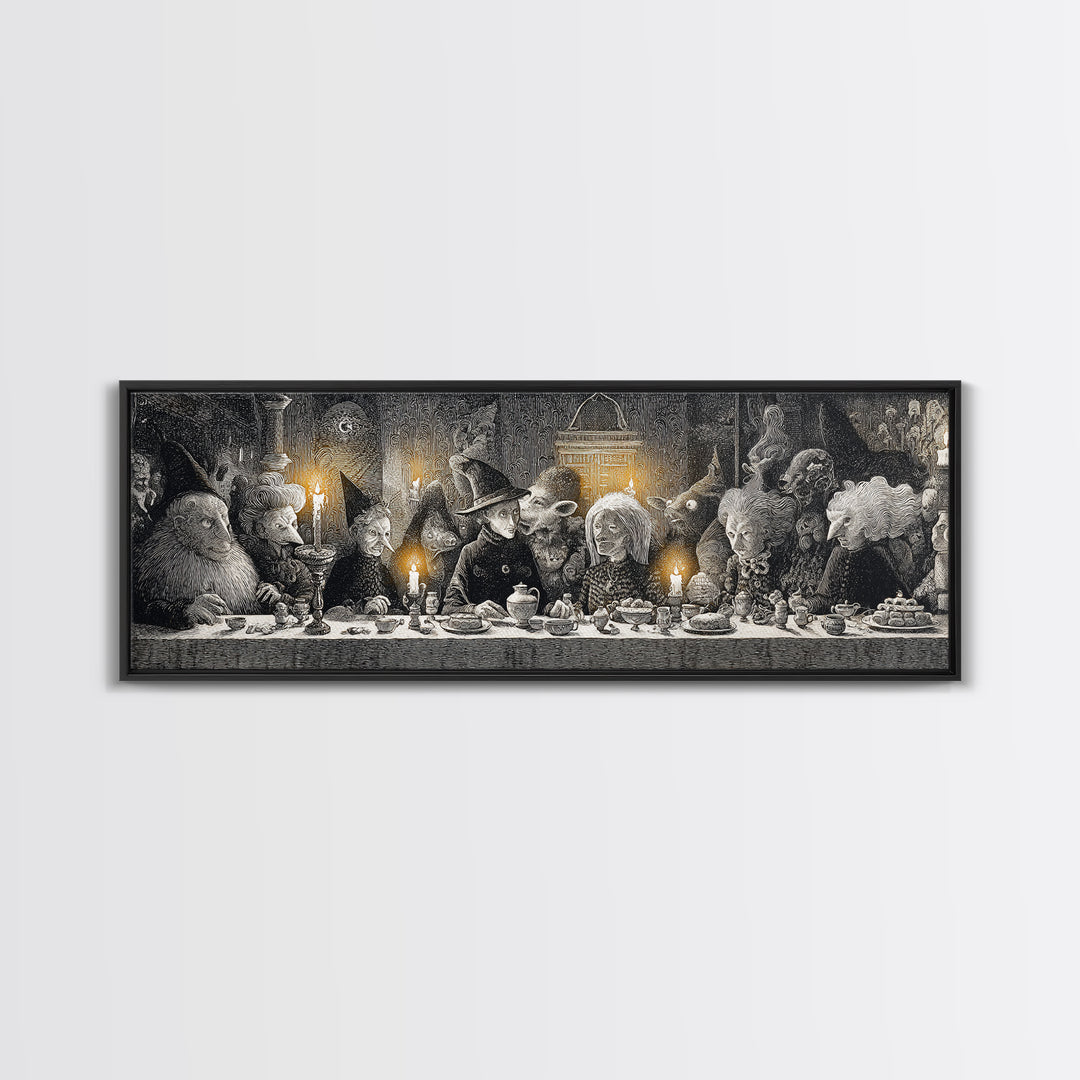 The Witches' Tea Party, Victorian Macabre Art, Extra Wide Wall Art, Macabre Wall Art, Framed Canvas Print, Halloween Wall Art
