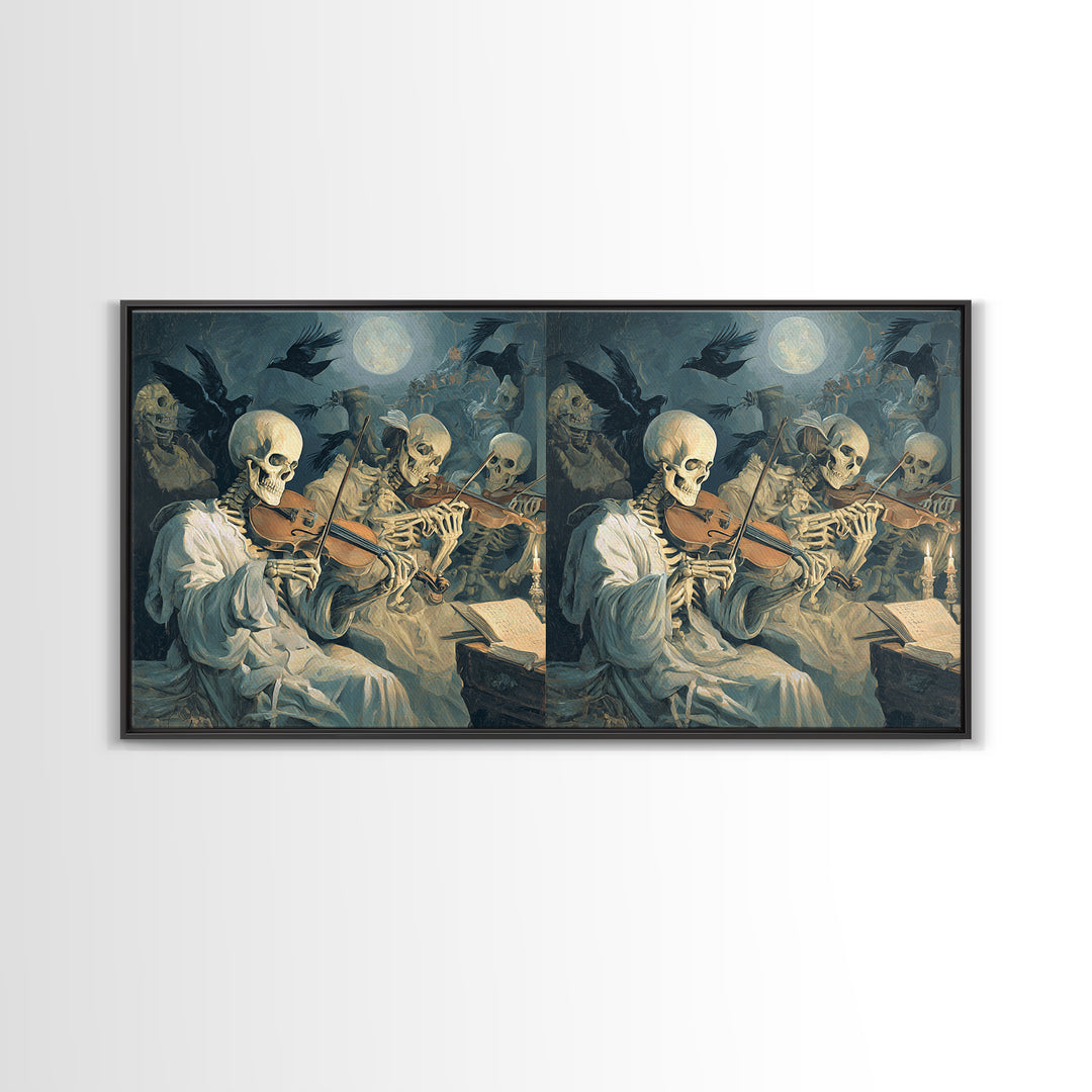 The Skeleton Orchestra, Gothic Nightmare Art, Wide Panoramic Art, Dark Fantasy Wall Art, Canvas Print, Halloween Wall Art