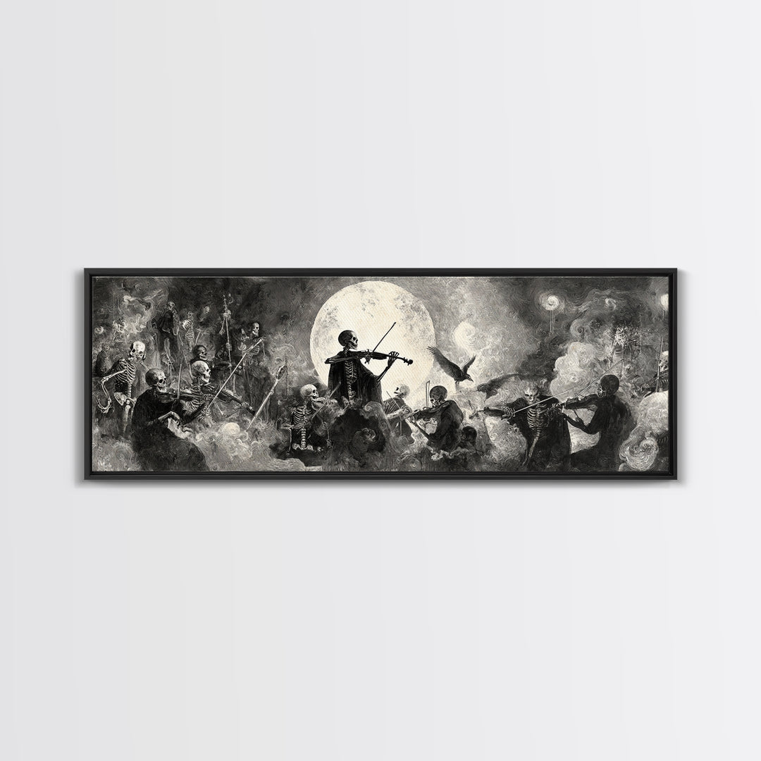 The Skeleton Orchestra, Symbolist Dream Art, Extra Wide Wall Art, Gothic Horror Wall Art, Canvas Print, Halloween Wall Art