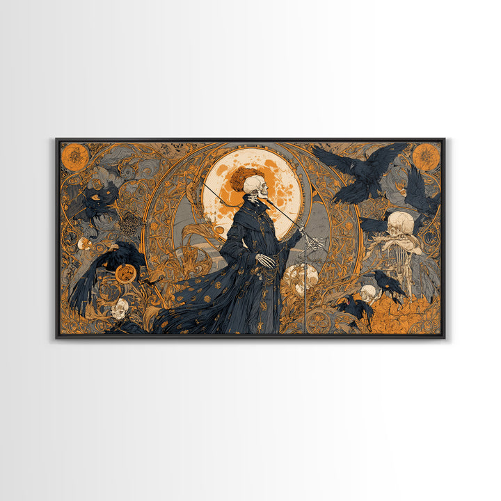 The Skeleton Orchestra, Stained Glass Gothic Art, Wide Panoramic Art, Gothic Horror Wall Art, Canvas Print, Halloween Wall Art