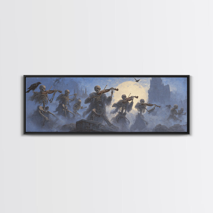 The Skeleton Orchestra, Surreal Apocalyptic Art, Extra Wide Wall Art, Dark Fantasy Wall Art, Framed Canvas Print, Halloween Wall Art