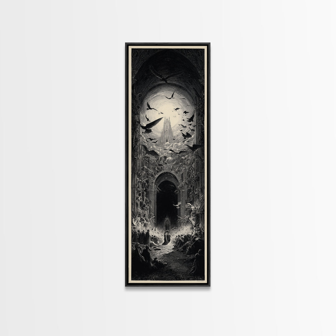 The Ghost Wedding, Gothic Engraving Art, Tall Narrow Wall Art, Macabre Wall Art, Canvas Print, Halloween Wall Art, Seasonal Home Decor