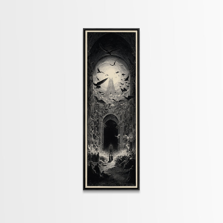The Ghost Wedding, Gothic Engraving Art, Tall Narrow Wall Art, Macabre Wall Art, Canvas Print, Halloween Wall Art, Seasonal Home Decor