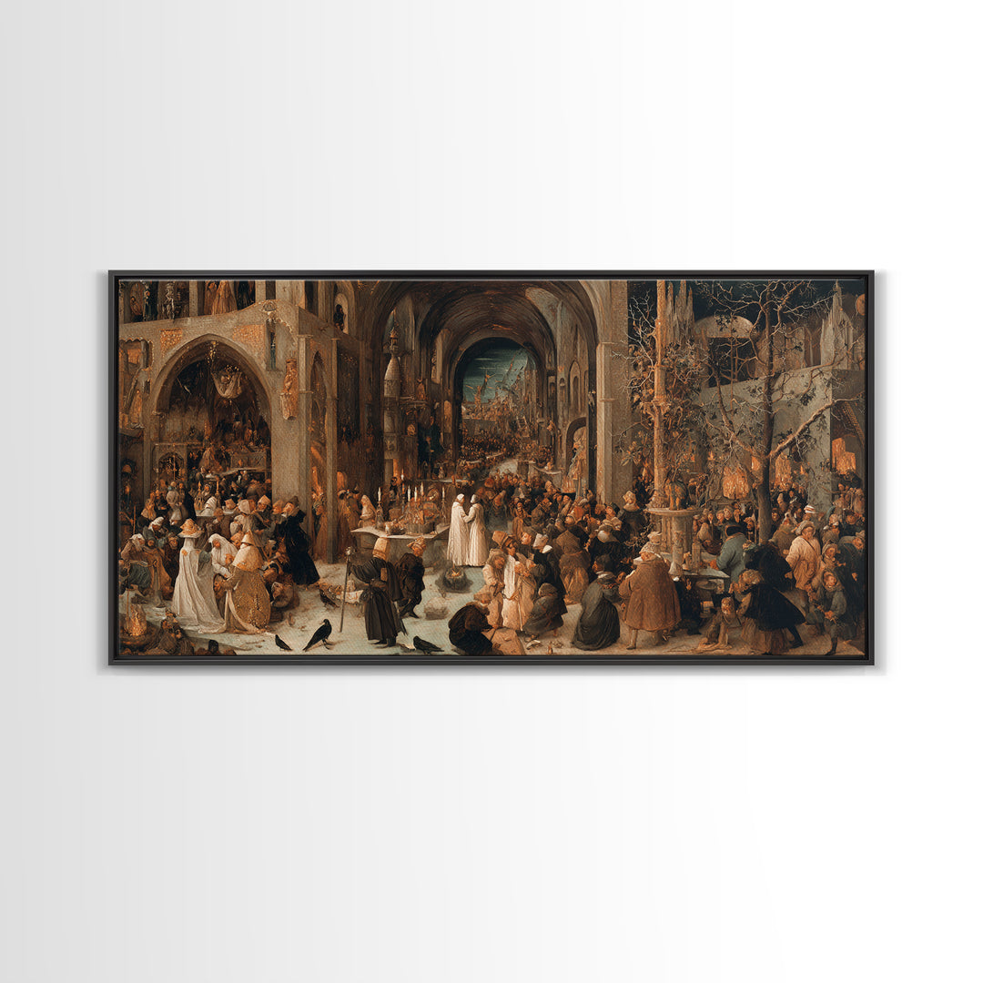 The Ghost Wedding, Northern Renaissance Horror, Wide Panoramic Art, Gothic Horror Wall Art, Canvas Print, Halloween Wall Art
