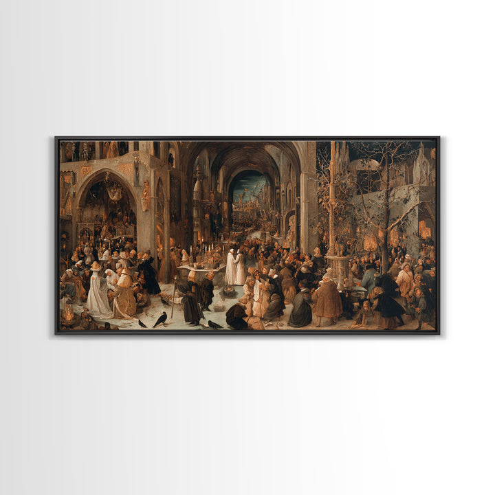 The Ghost Wedding, Northern Renaissance Horror, Wide Panoramic Art, Gothic Horror Wall Art, Canvas Print, Halloween Wall Art