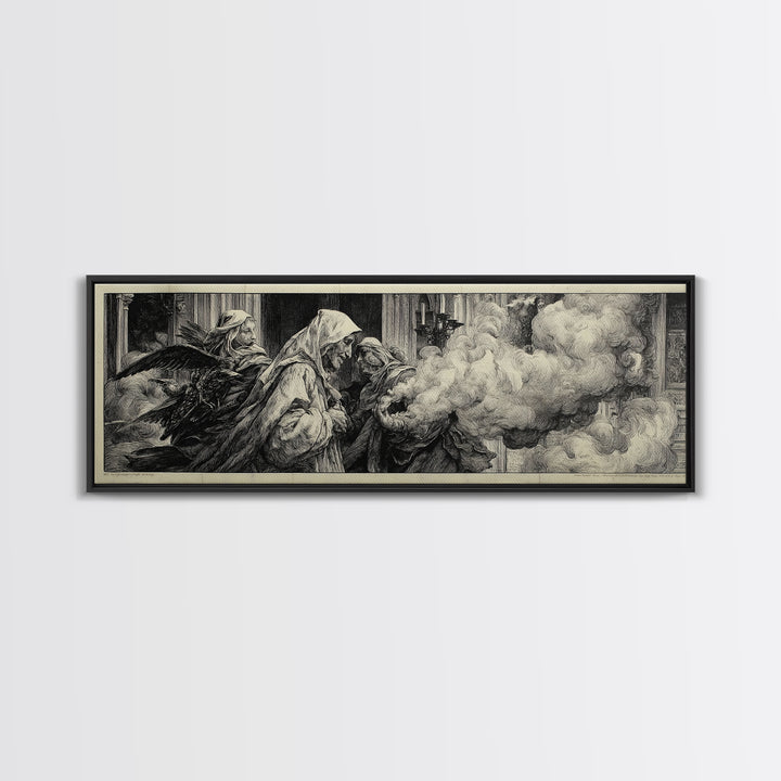 The Ghost Wedding, Renaissance Engraving Art, Extra Wide Wall Art, Gothic Horror Wall Art, Canvas Print, Halloween Wall Art