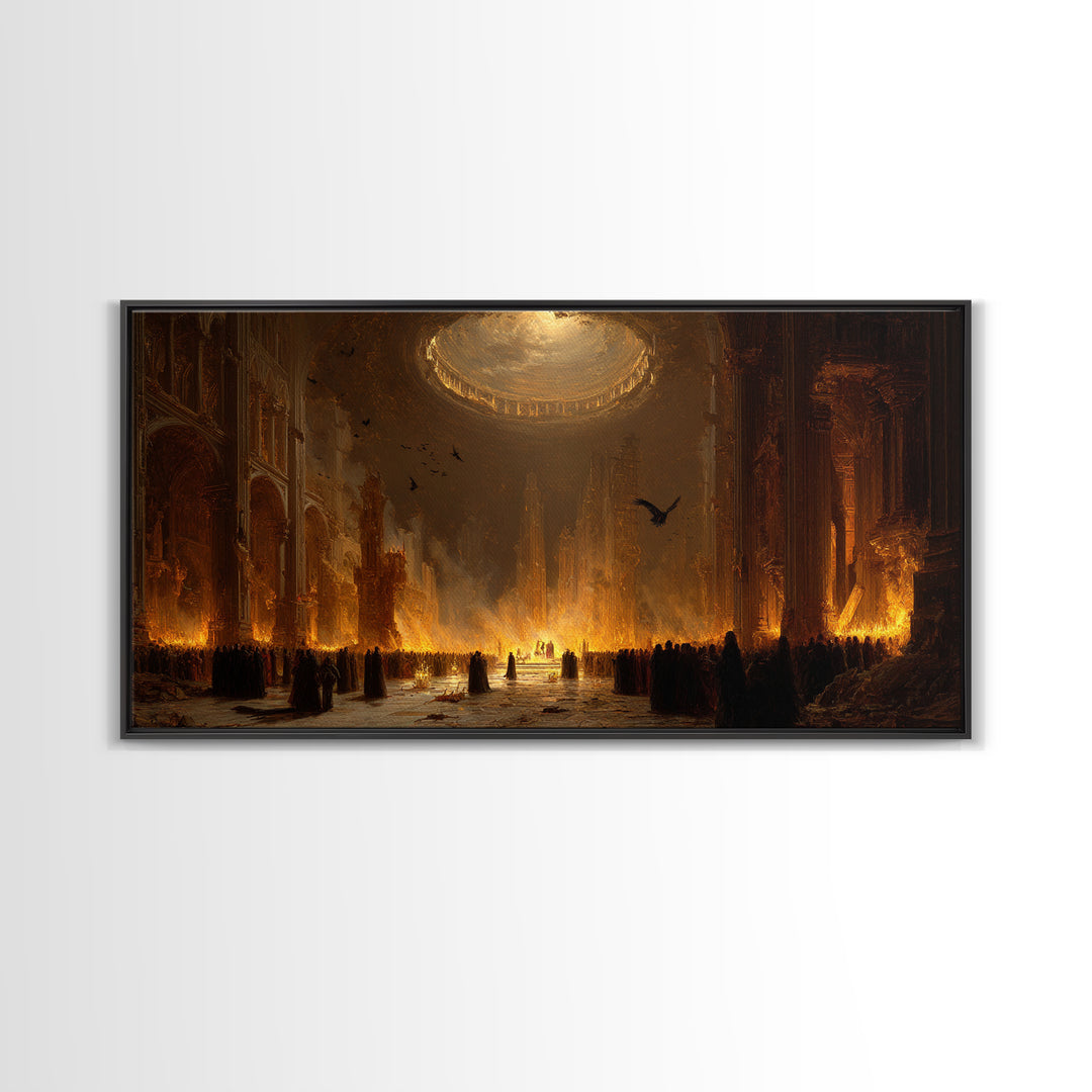 The Ghost Wedding, Apocalyptic Romantic Art, Wide Panoramic Art, Dark Halloween Decor, Canvas Print, Halloween Wall Art, Gothic Home Decor