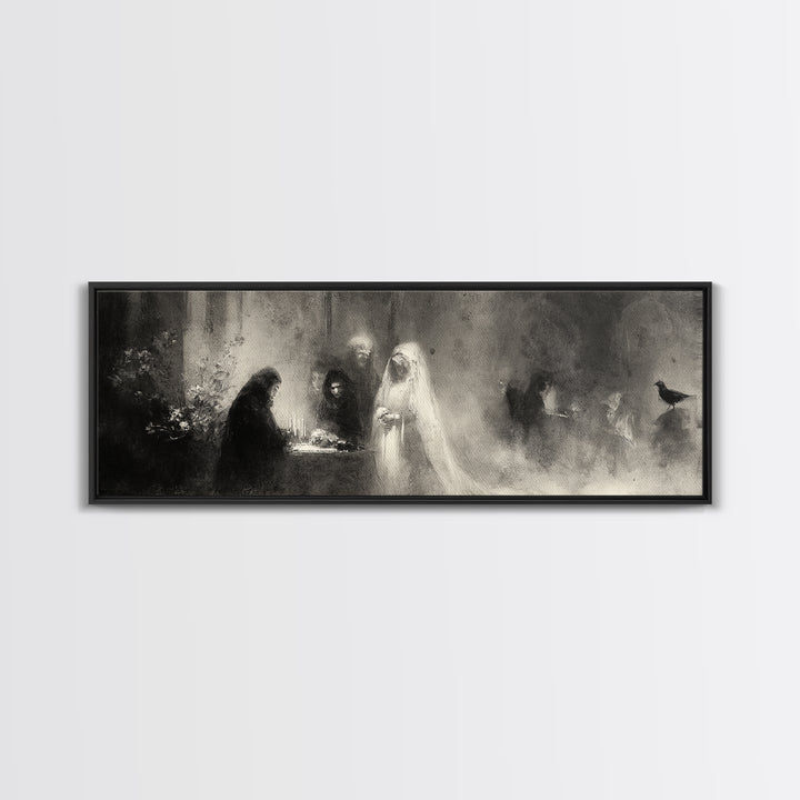 The Ghost Wedding, Symbolist Dream Art, Extra Wide Wall Art, Dark Fantasy Wall Art, Framed Canvas Print, Halloween Wall Art