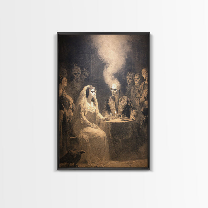 The Ghost Wedding, Symbolist Etching Art, Vertical Wall Art, Dark Fantasy Wall Art, Framed Canvas Print, Halloween Wall Art