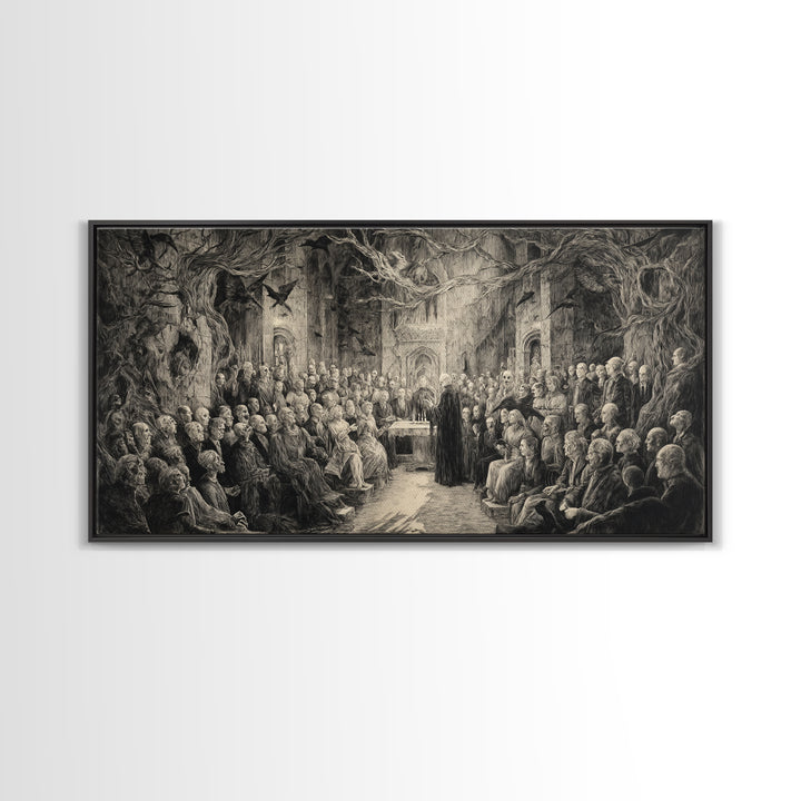 The Ghost Wedding, Expressionist Nightmare Art, Wide Panoramic Art, Dark Fantasy Wall Art, Framed Canvas Print, Halloween Wall Art