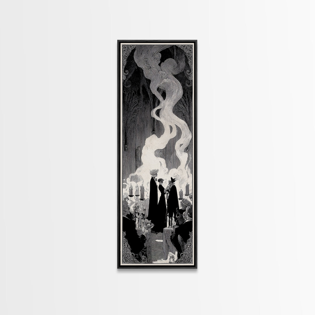The Ghost Wedding, Decadent Line Art, Tall Narrow Wall Art, Macabre Wall Art, Canvas Print, Halloween Wall Art