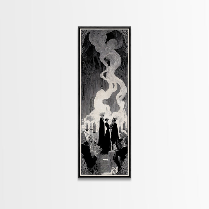 The Ghost Wedding, Decadent Line Art, Tall Narrow Wall Art, Macabre Wall Art, Canvas Print, Halloween Wall Art