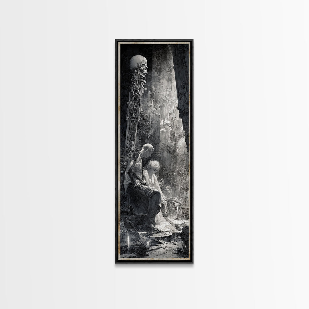 The Ghost Wedding, Biomechanical Horror Art, Tall Narrow Wall Art, Macabre Wall Art, Canvas Print, Halloween Wall Art, Gothic Home Decor