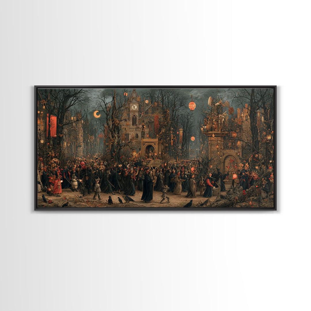 The Monster Parade, Medieval Grotesque Art, Wide Panoramic Art, Gothic Horror Wall Art, Canvas Print, Halloween Wall Art