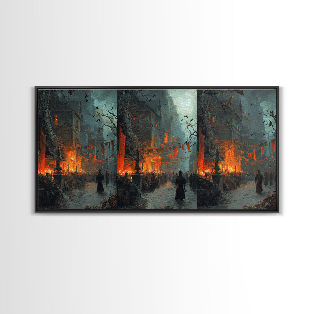 The Monster Parade, Baroque Witchcraft Art, Wide Panoramic Art, Dark Halloween Decor, Canvas Print, Halloween Wall Art