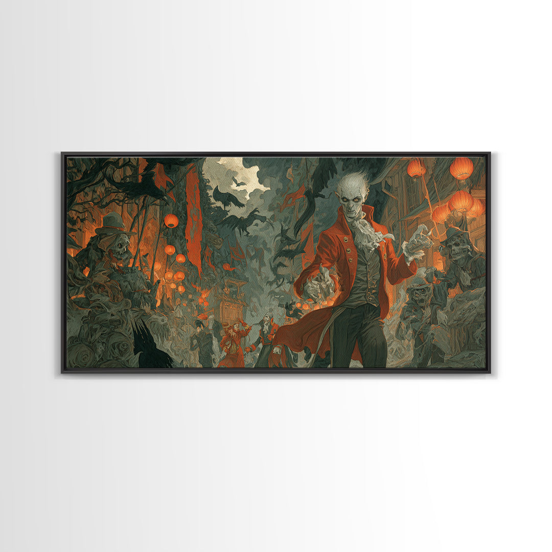 The Monster Parade, Gothic Nightmare Art, Wide Panoramic Art, Gothic Horror Wall Art, Canvas Print, Halloween Wall Art