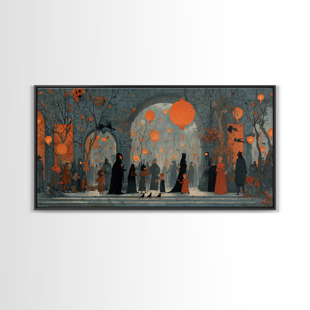 The Monster Parade, Symbolist Dream Art, Wide Panoramic Art, Gothic Horror Wall Art, Canvas Print, Halloween Wall Art