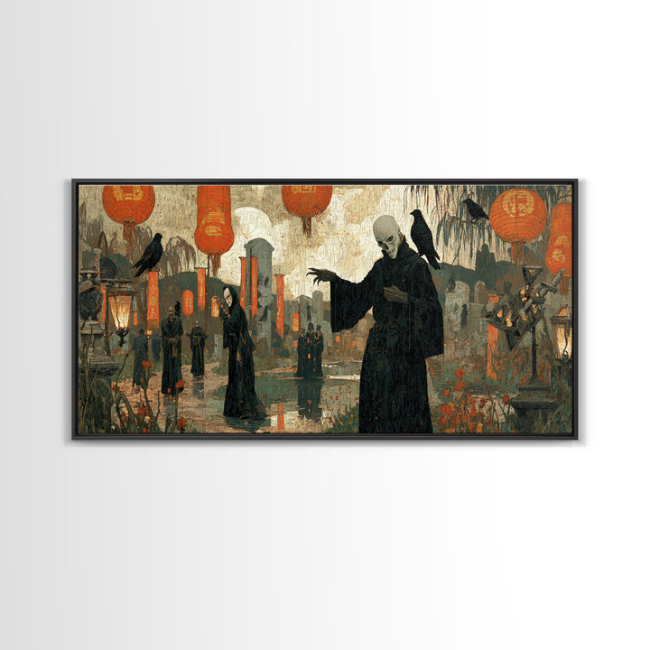 The Monster Parade, Symbolist Gothic Landscape, Wide Panoramic Art, Macabre Wall Art, Canvas Print, Halloween Wall Art