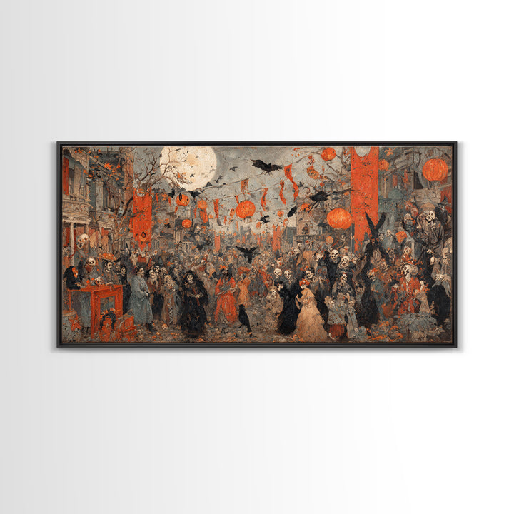 The Monster Parade, Grotesque Carnival Art, Wide Panoramic Art, Dark Halloween Decor, Canvas Print, Halloween Wall Art, Gothic Home Decor