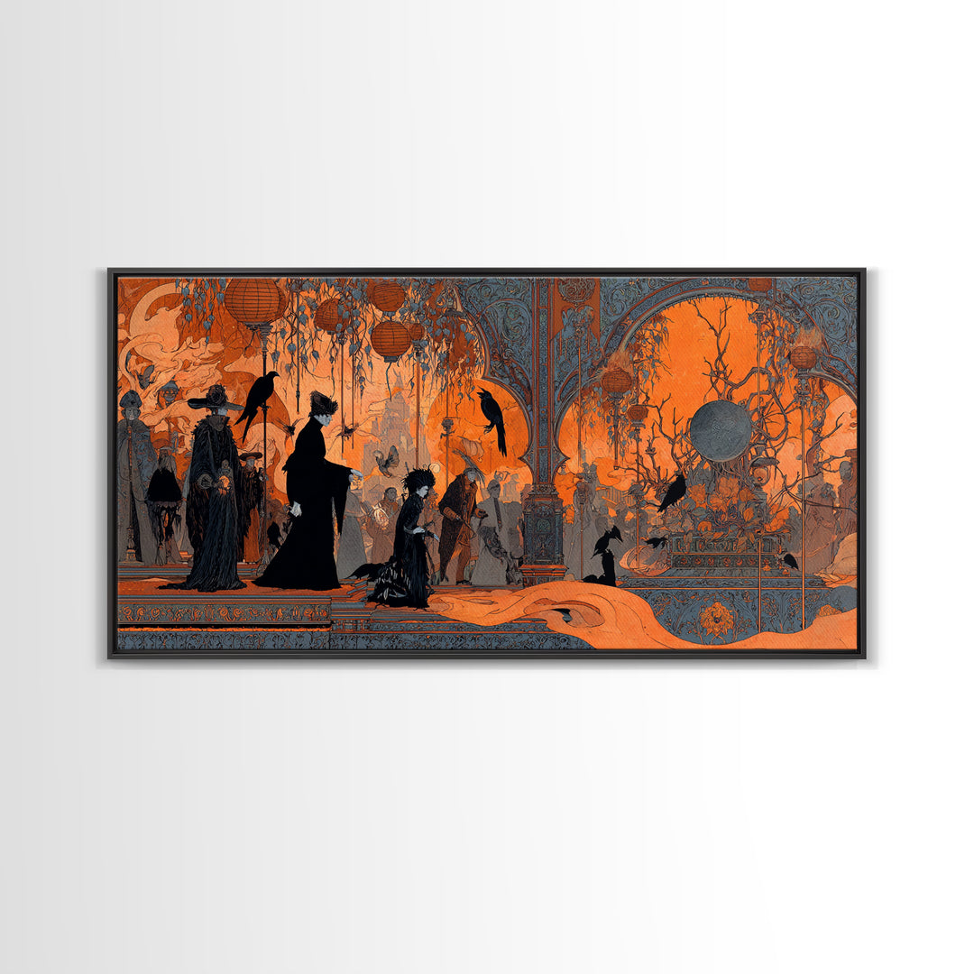 The Monster Parade, Stained Glass Gothic Art, Wide Panoramic Art, Dark Halloween Decor, Canvas Print, Halloween Wall Art, Gothic Home Decor