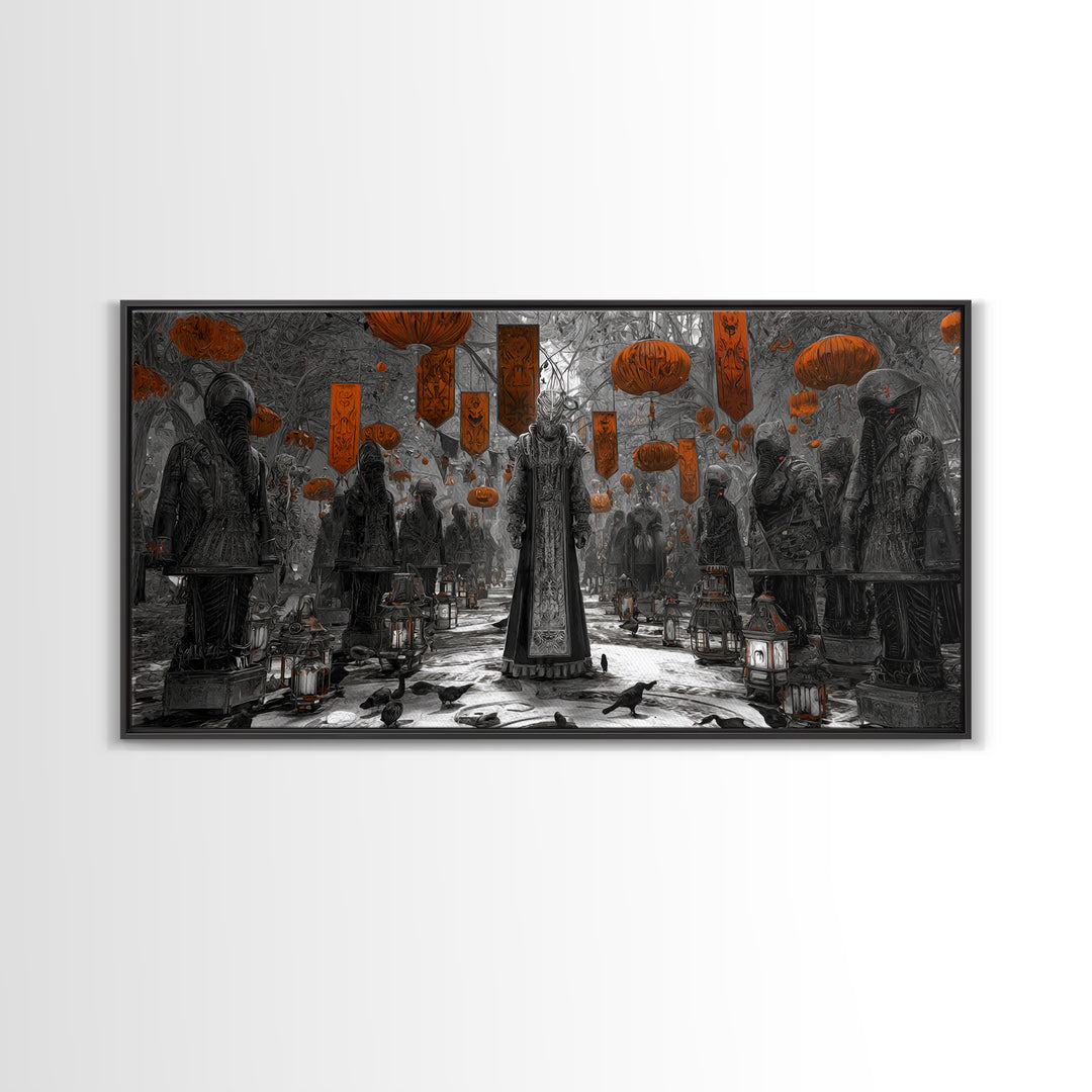 The Monster Parade, Biomechanical Horror Art, Wide Panoramic Art, Gothic Horror Wall Art, Canvas Print, Halloween Wall Art