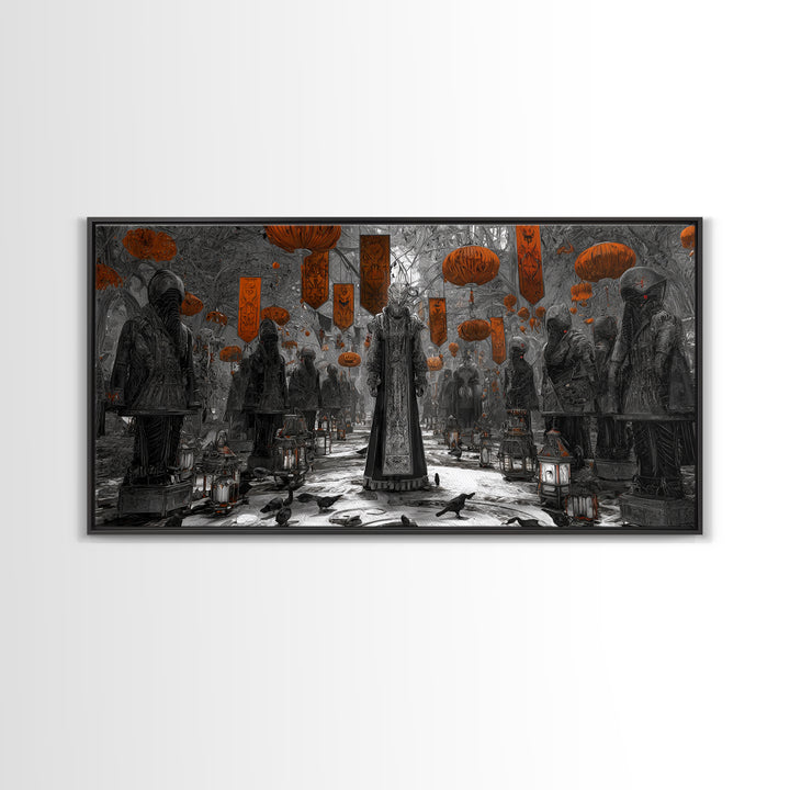 The Monster Parade, Biomechanical Horror Art, Wide Panoramic Art, Gothic Horror Wall Art, Canvas Print, Halloween Wall Art