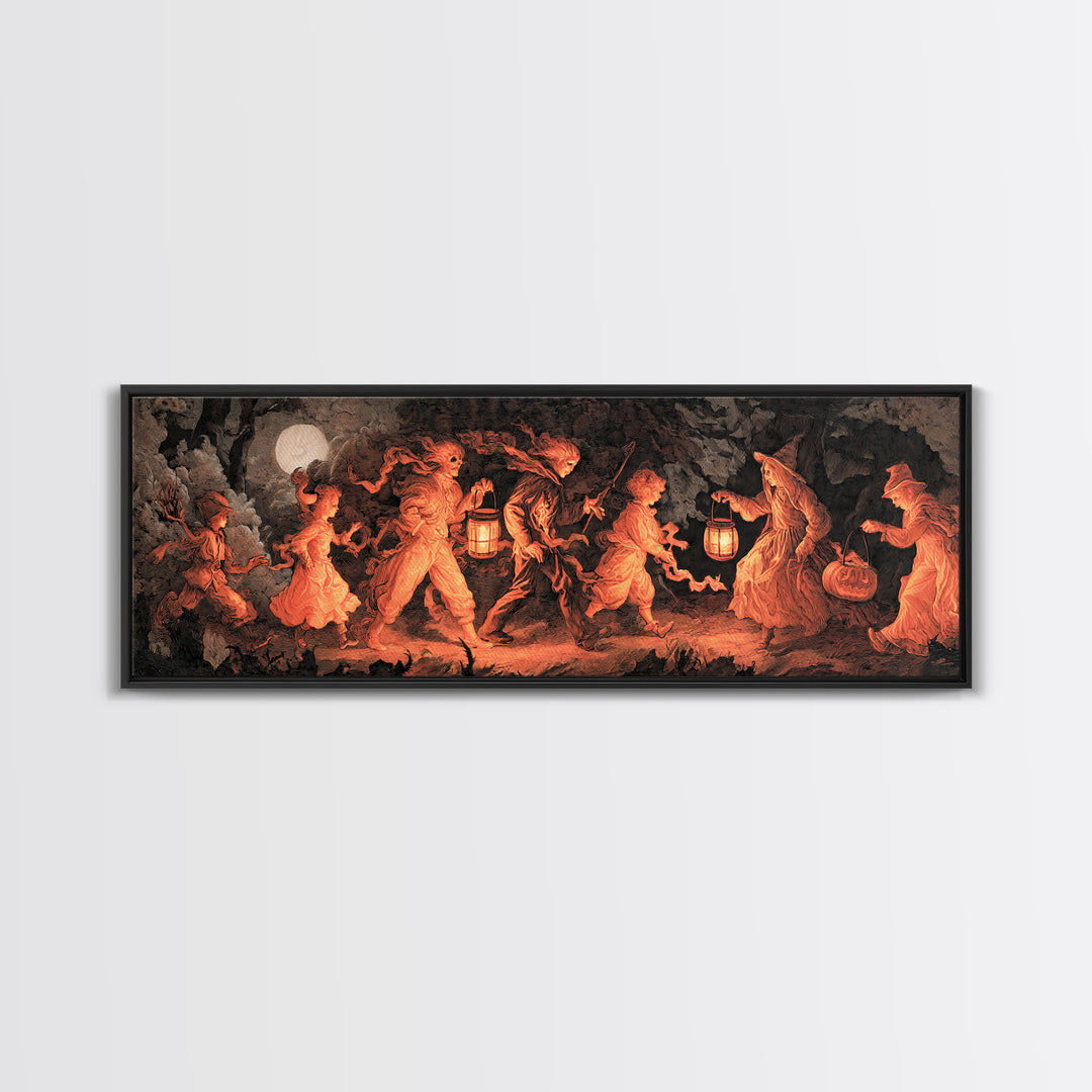 The Trick-Or-Treat Procession, Gothic Nightmare Art, Extra Wide Wall Art, Gothic Horror Wall Art, Canvas Print, Halloween Wall Art