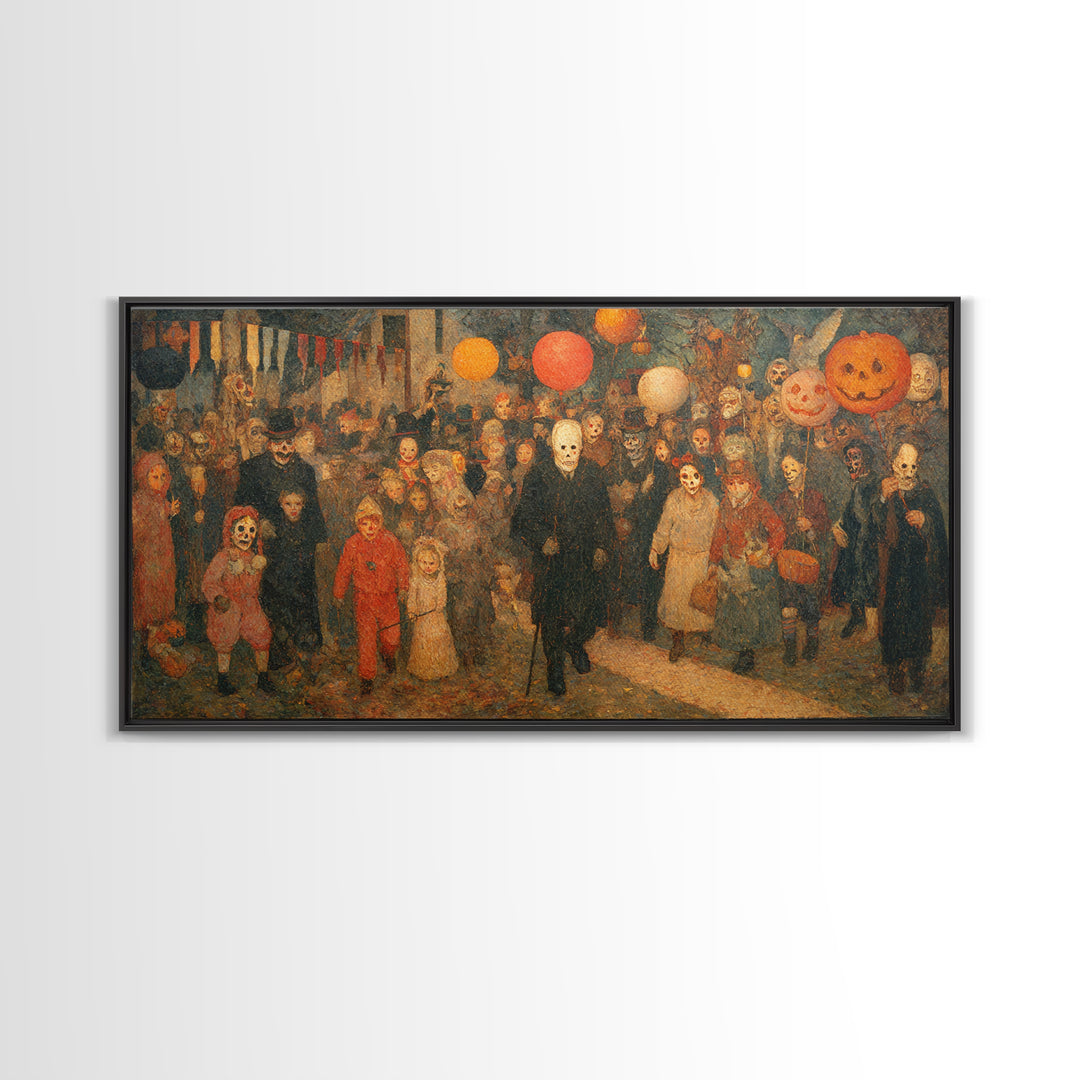 The Trick-Or-Treat Procession, Grotesque Carnival Art, Wide Panoramic Art, Gothic Horror Wall Art, Canvas Print, Halloween Wall Art