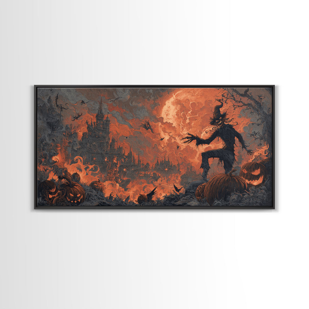The Pumpkin-Carving Ritual, Apocalyptic Romantic Art, Wide Panoramic Art, Dark Halloween Decor, Canvas Print, Halloween Wall Art