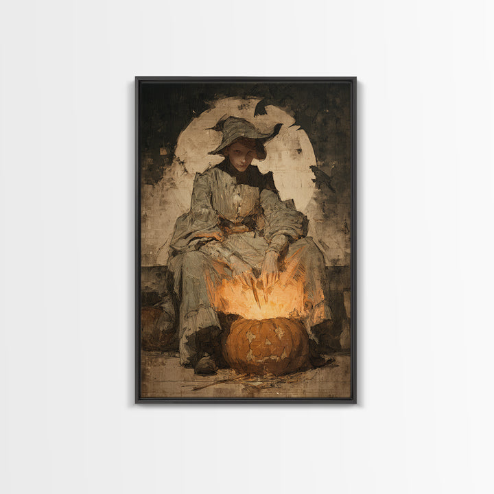 The Pumpkin-Carving Ritual, Decadent Gothic Art, Vertical Wall Art, Macabre Wall Art, Canvas Print, Halloween Wall Art