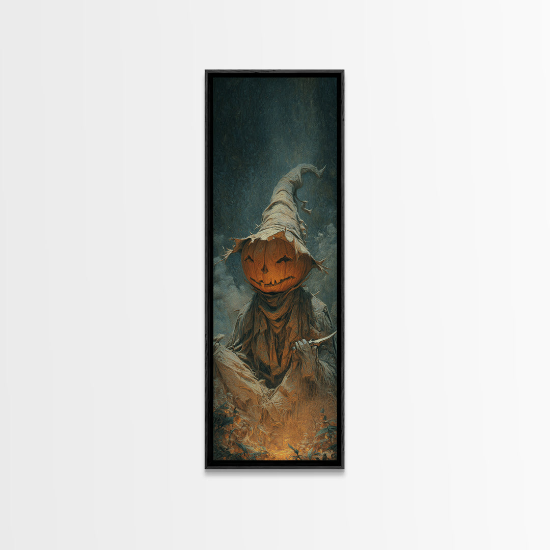 The Pumpkin-Carving Ritual, Surreal Apocalyptic Art, Tall Narrow Wall Art, Gothic Horror Wall Art, Canvas Print, Halloween Wall Art